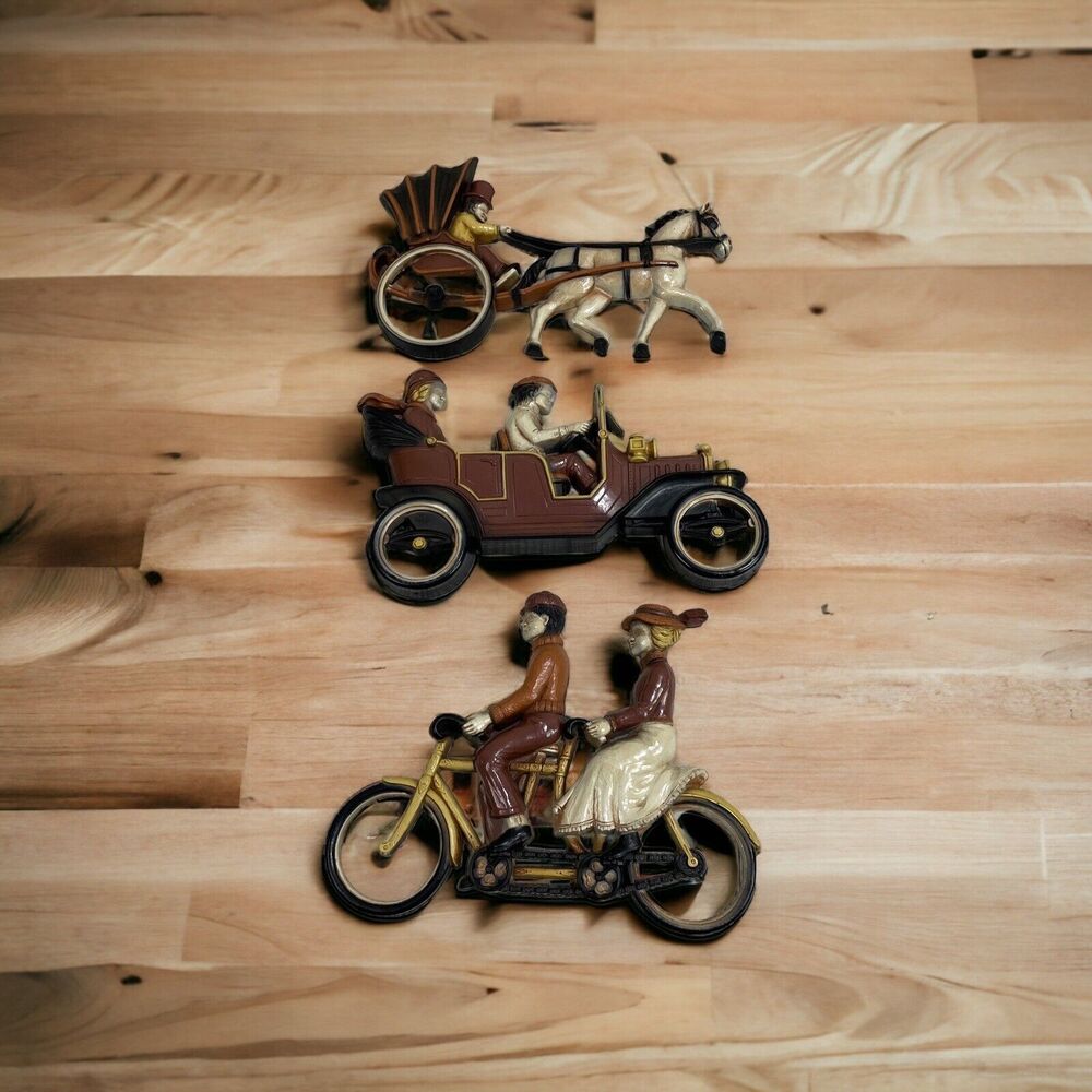 VTG 1970s Homco Wall Hanging Decor Car Bicycle Buggy 7357 7358 7359 Transport